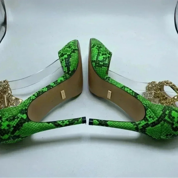 New Bebe ankle snake print strap stiletto heel rhinestone dangle letter size 9 - Picture 6 of 9